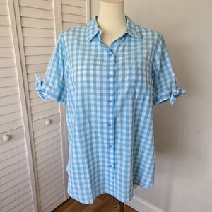 Roaman's Blue Gingham Button Up Shirt Size 18W Plus Cottagecore Coastal Grandma‎